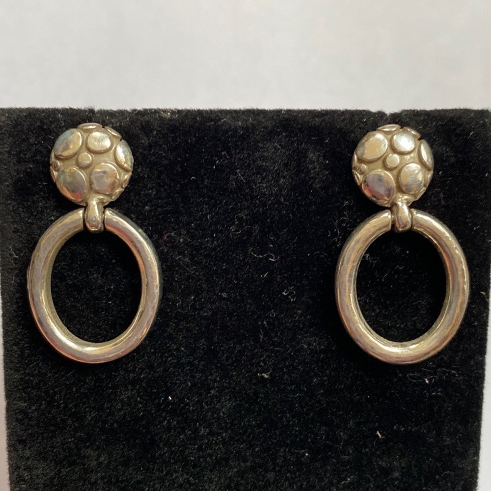 BRIGHTON Vintage silver‎ pebble contemporary Dangle loop post earrings